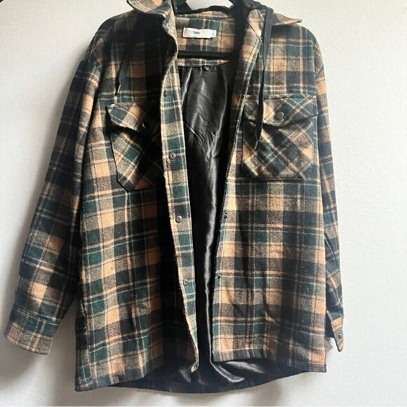Twik Par Simons plaid hooded snap button shacket Sz XS - Picture 4 of 11